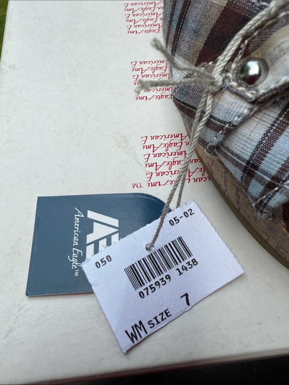 American Eagle Outfitters Brown Plaid Peep-Toe Slingback Wedge Sandals - Picture 5 of 14